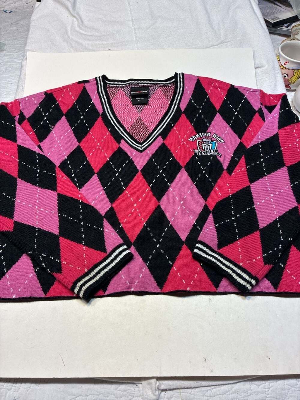 Monster High Alumni V-Neck Argyle Crop Sweater